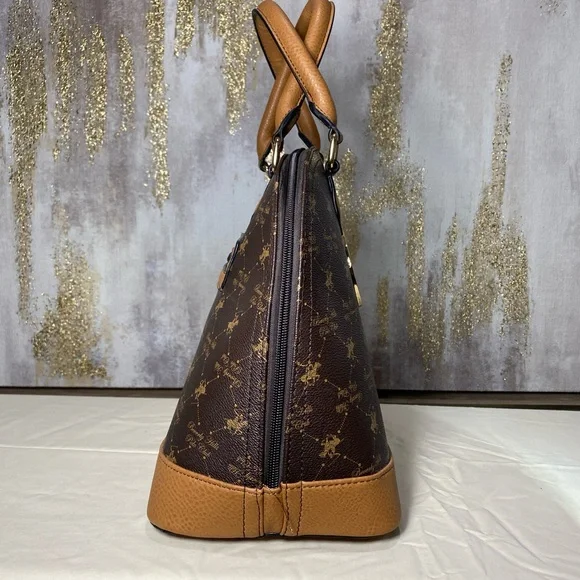 Beverly Hills Polo Club Heritage Elegant Brown & Tan Satchel - Picture 3 of 8
